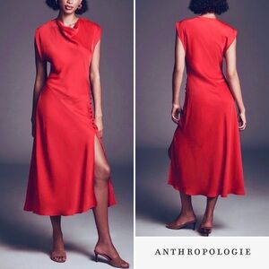 Anthropologie Maeve Short-Sleeve Cowl-Neck Slip
Midi Dress Chili Red XS NWT